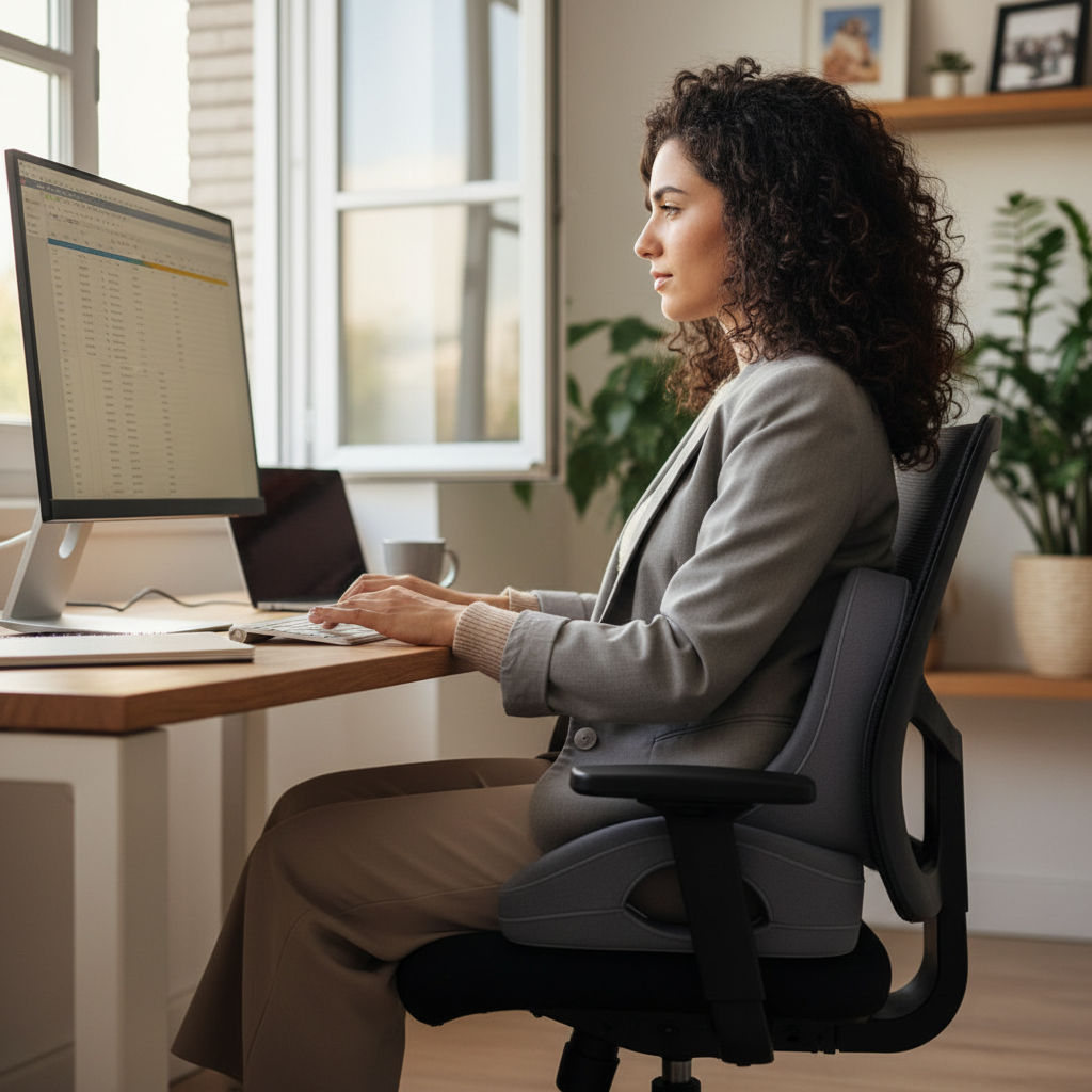 לקוחה משתמשת בכרית אורטופדית